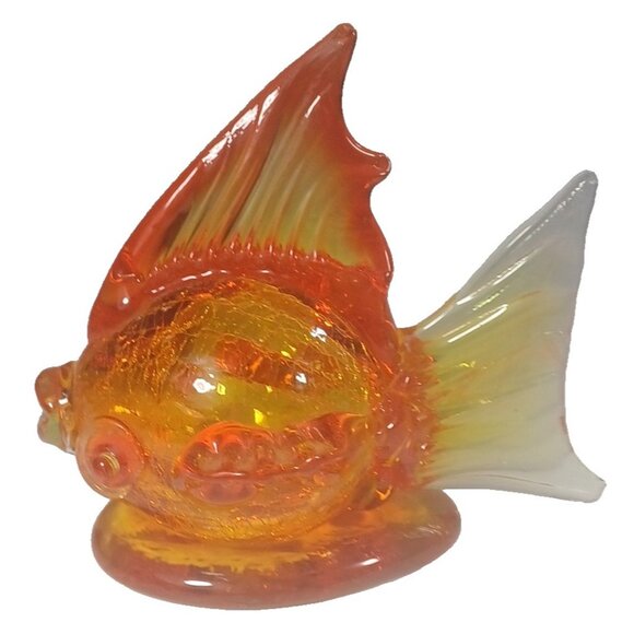 Demekin Lantern Blown Orange Crackle Glass Figurine Hollow Koi Gold Fish Vintage - Picture 8 of 12